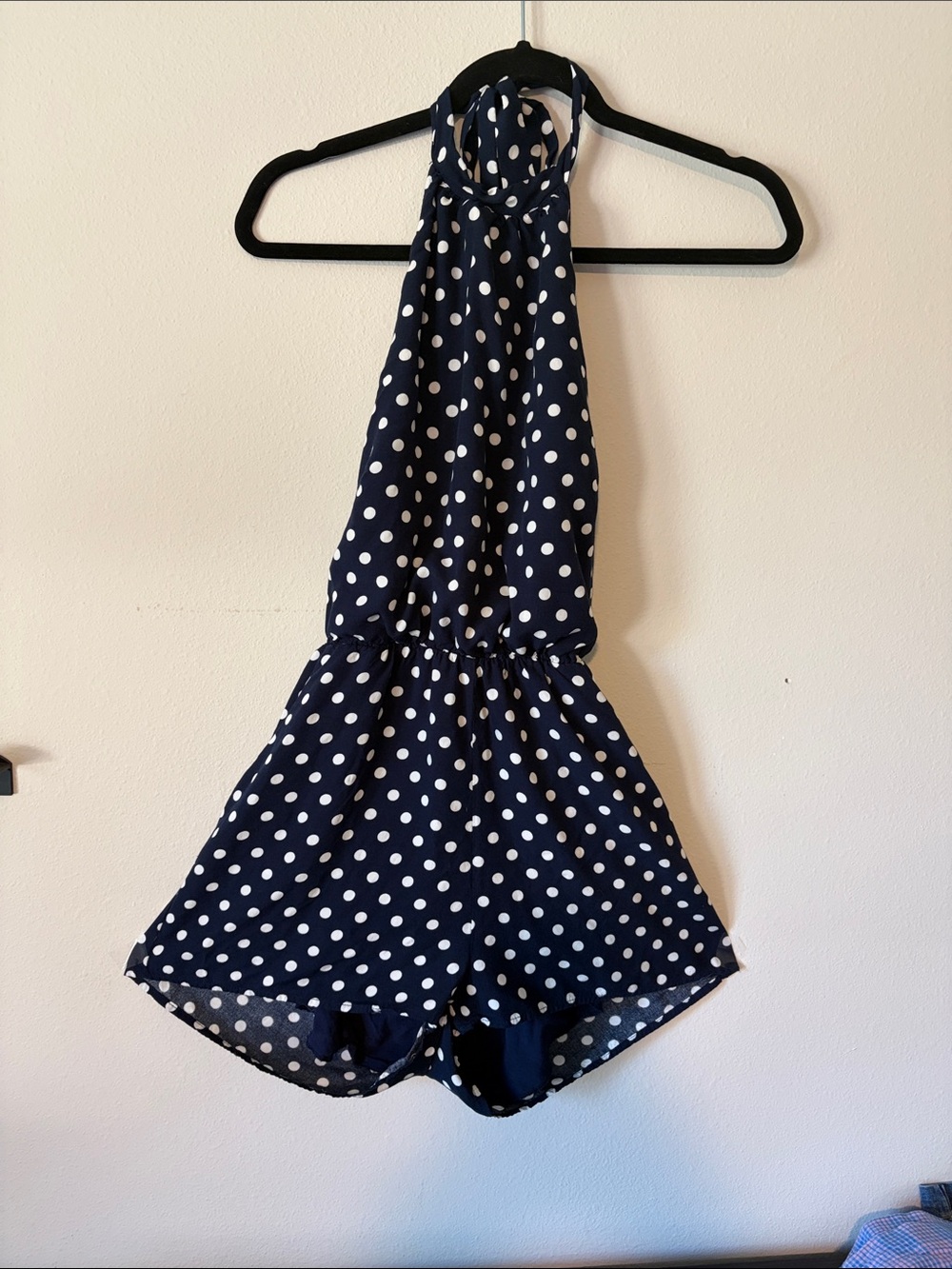Navy Polka Dot Halter Romper